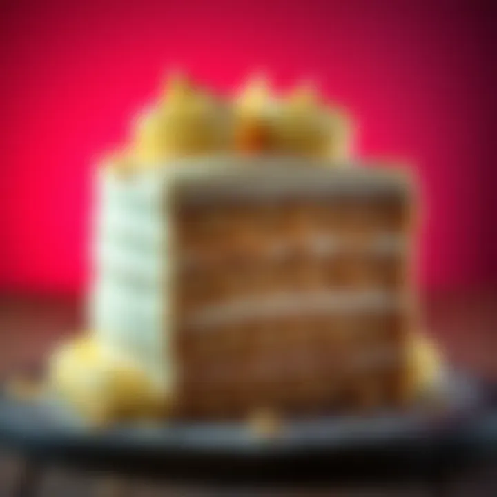 A slice of Escape Cake showing tunneling and sandbagging problems with icing and decoration