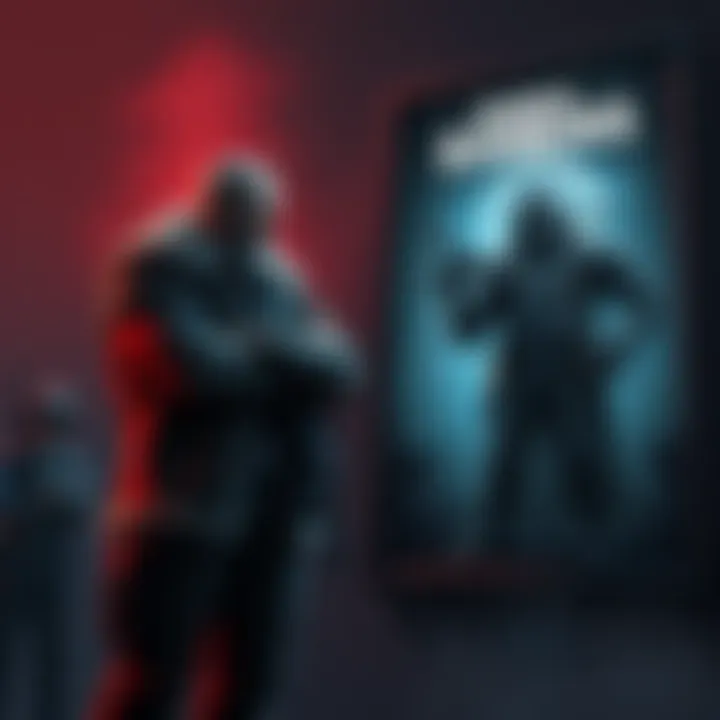 Escape From Tarkov Boss Critiques Game The boss of Escape From Tarkov stands with arms crossed, showing disinterest while looking towards a poster of Arc Raiders, highlighting the divide in gaming styles.