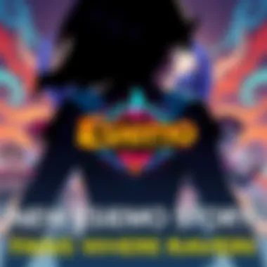Colorful artwork featuring the Esiemo logo with vibrant characters, focusing on Raven's silhouette in the background, hinting at her absence.