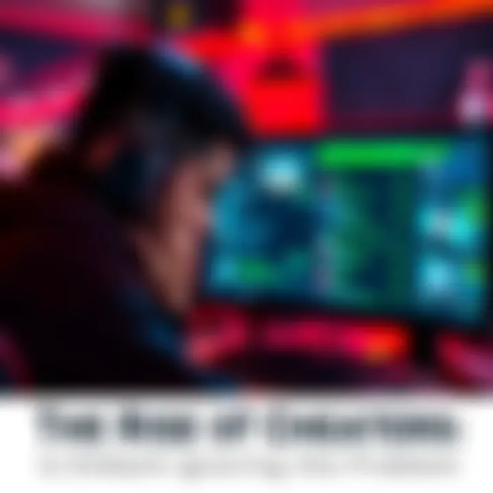 A frustrated esports player looks at a computer screen displaying a game with visible hacks. The atmosphere is tense as concerns about cheating in the game rise.