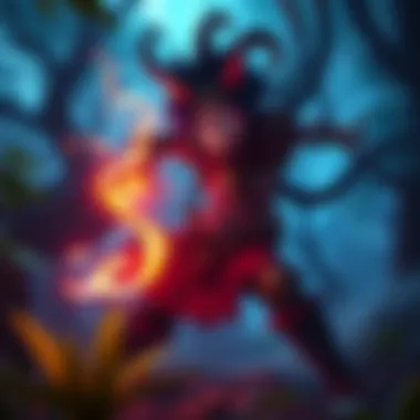 A character using Essence Distiller to reveal an enemy hidden in trees during a game battle against Treant and Lina.