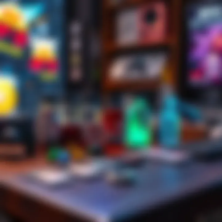 Essential Game Consumables A selection of game consumables displayed on a gaming table, including potions, health packs, and boosters, ready for use during gameplay.