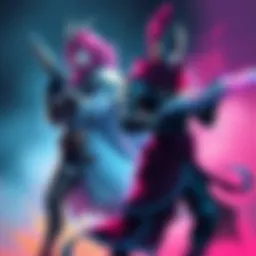 Digital artwork in MS Paint featuring two stylized warrior characters inspired by Warframes, showcasing vibrant colors and strong poses.