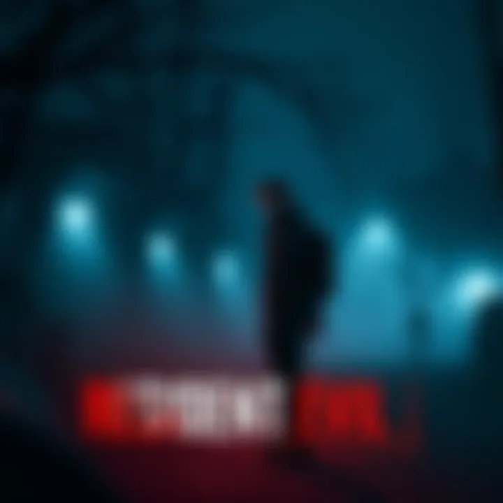 Ethan Winters stands in a dark, eerie village with mist surrounding him, evoking suspense and horror.