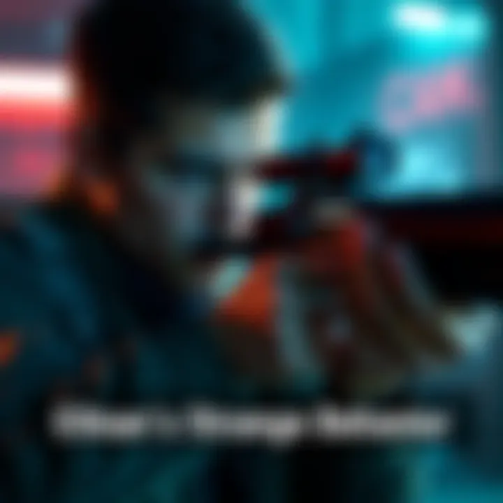 Ethan holding a weapon, aiming down sights in a gaming cutscene