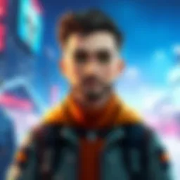 A custom Xbox avatar resembling Ethan Winters with unique features and clothing choices, set against a gaming background