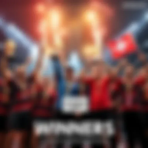 Group of athletes celebrating their victories at the EU Open #5 in Switzerland, displaying trophies and medals with excitement