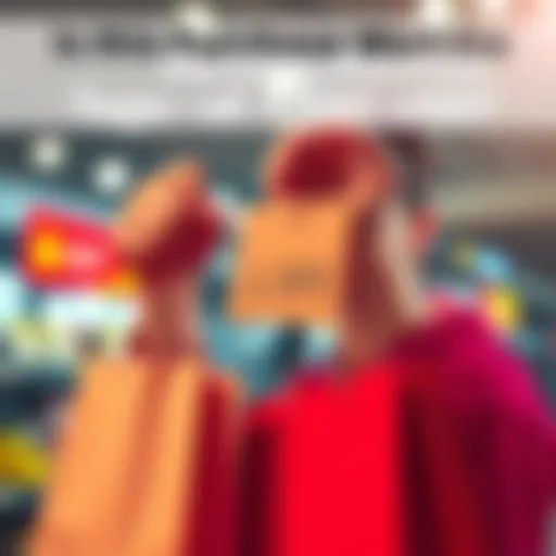 A person holding a shopping bag with a price tag showing 1,100 USD while pondering the purchase decision.