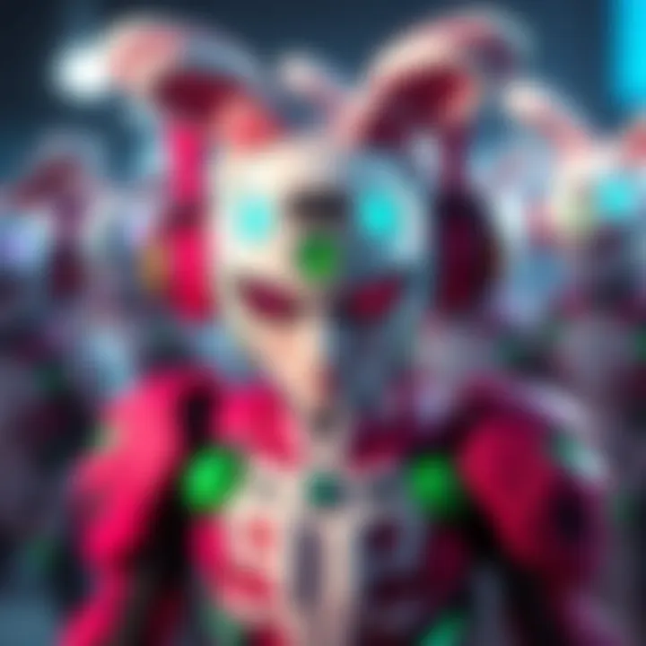 A colorful Evangelion character in a bunny-themed skin, showcasing fun customization options