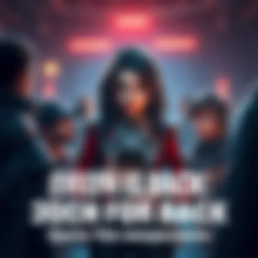 A character resembling Evelyn appears in a game setting, surrounded by curious players discussing her reappearance.