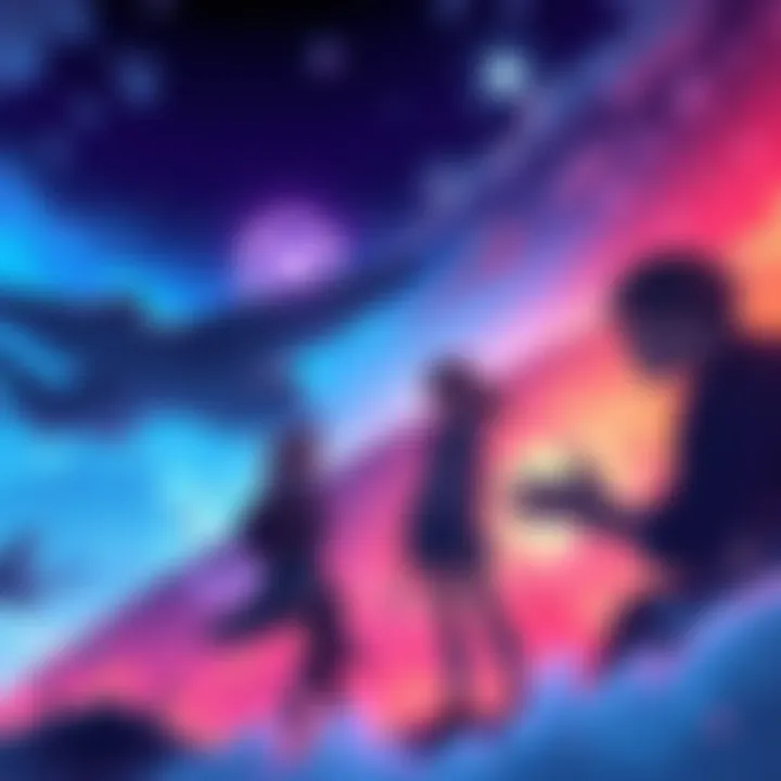 A vivid scene showing different endings from Evening Falls and Ambition's Tide with colorful visuals representing various emotions and player reactions.