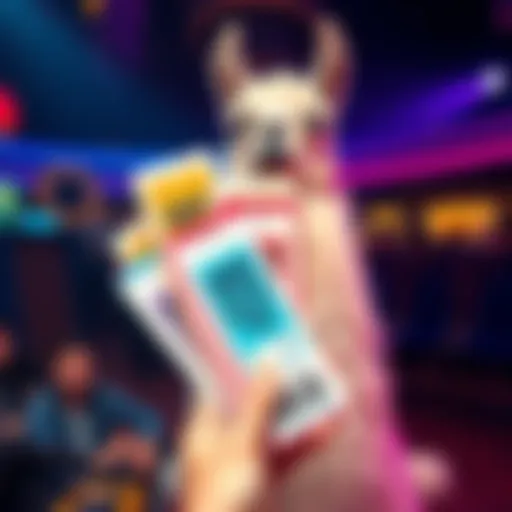 A hand holding several colorful event tickets with a llama in the background, symbolizing past events.