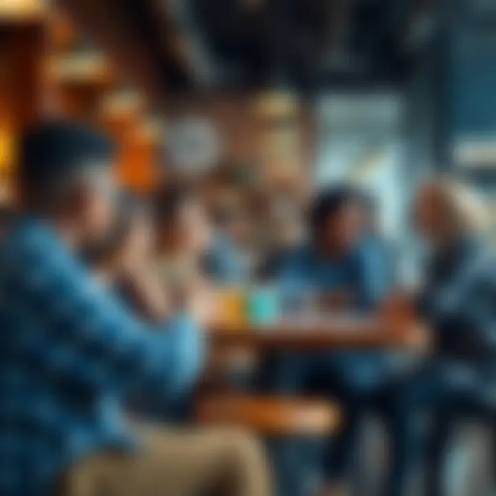 A diverse group of people discussing their choices at a cafe table
