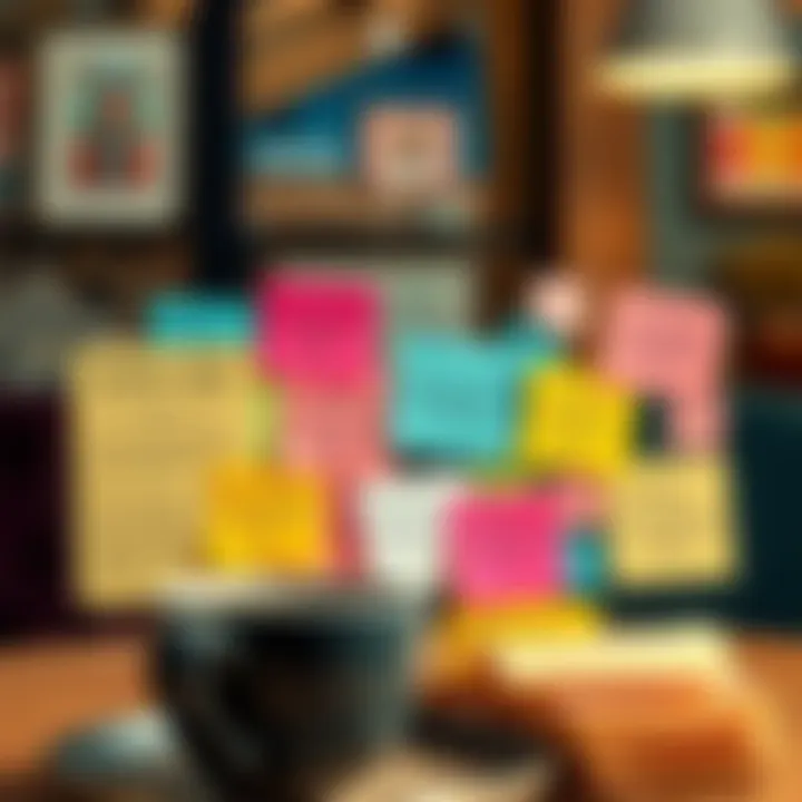 A collage of surprising facts about daily life on sticky notes with a coffee cup beside them