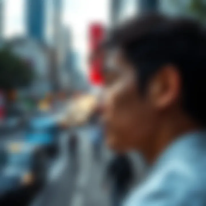 A person looking thoughtfully at a busy city street, symbolizing the challenges and truths of modern living.