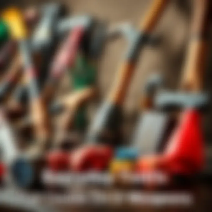 A collection of farming tools like thermal lances and hammers displayed alongside DnD dice, showing them as potential weapons for a game.