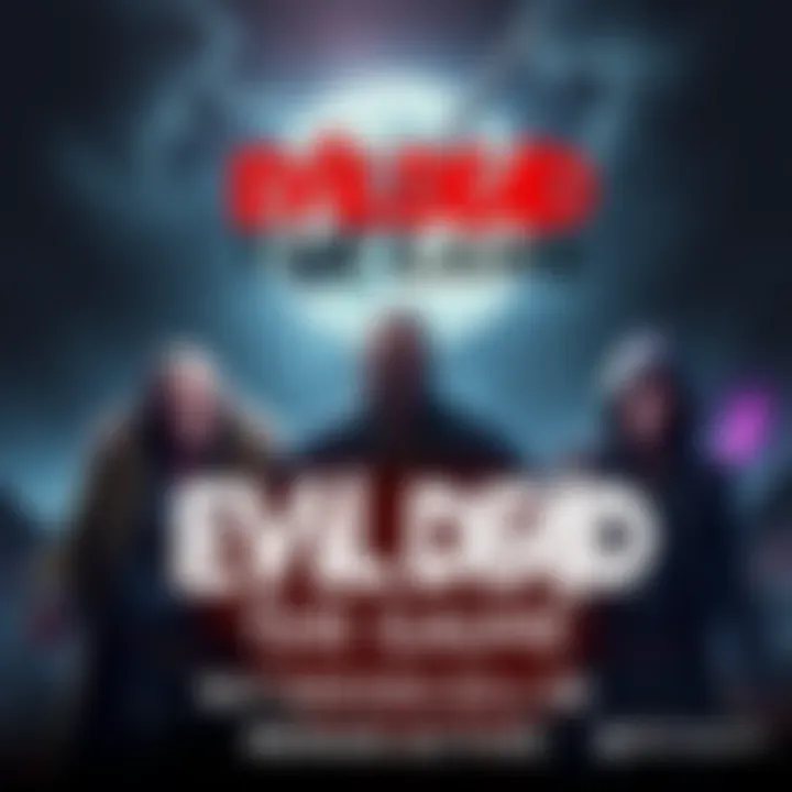 Evil Dead: The Game artwork showing characters and game logo, with a message about servers staying online.