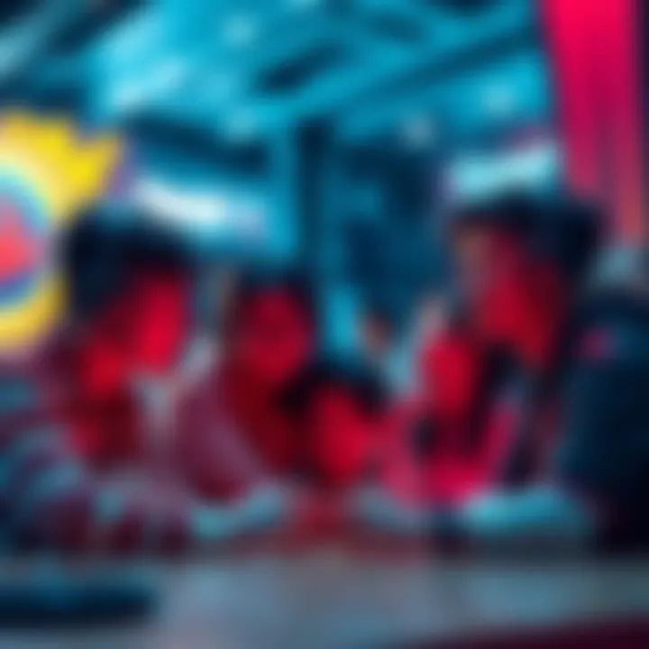 A group of gamers discussing the mispronounced line in the E WC ad before the Champs event