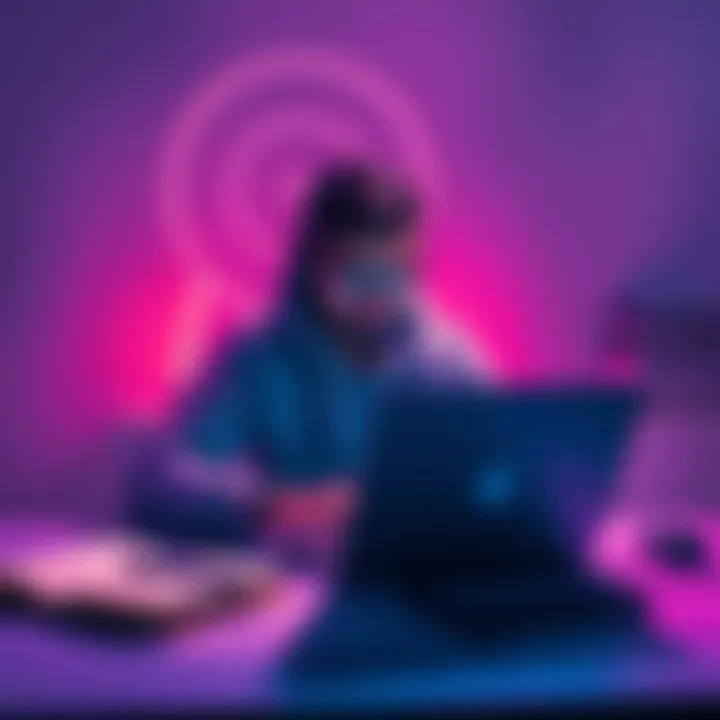 Former Ubisoft employee working on a new independent game project with a laptop and sketches.