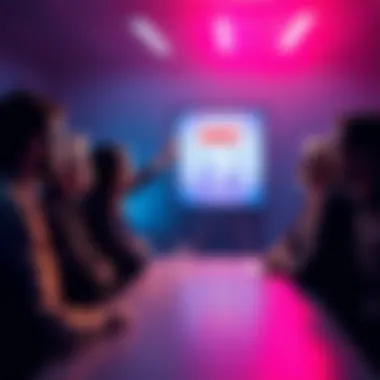 A group of people discussing Excal Prime access issues, with one person pointing at a board showing the name Aidis with a question mark.