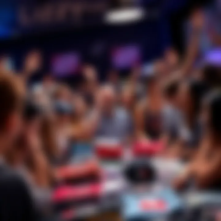 People are gathered around a table displaying various Lizzy merchandise, showing enthusiasm and excitement.