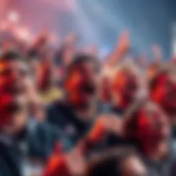 A crowd reacting with intense emotion during a close event, showing excitement and tension on their faces.