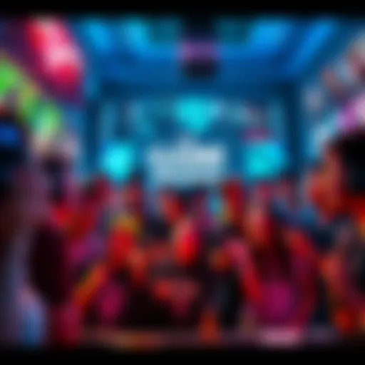 Excited fans anticipating The Game Awards A group of enthusiastic gamers gathered to discuss their expectations for The Game Awards, surrounded by gaming posters and merchandise.