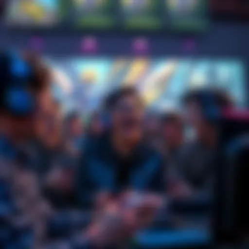 Group of gamers expressing excitement for Ananta, with anime-style graphics visible on their screens
