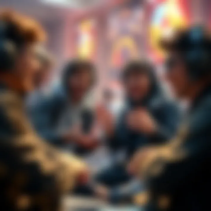 Group of players enthusiastically discussing new game features and roadmap updates