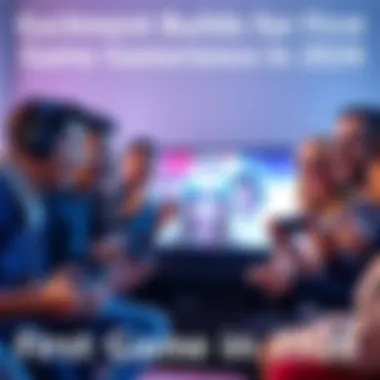 A group of diverse gamers gathered around a TV, eagerly preparing to start their first game experience. They are excited and smiling, with game controllers in hand.