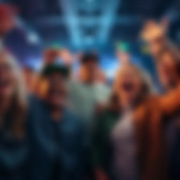 A group of excited people celebrating the unlocking of TM2 with smiles and cheers.