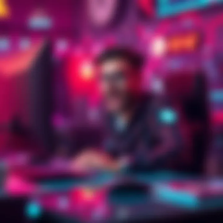 A person sitting at a computer with a surprised expression, surrounded by digital graphics symbolizing online infection risks.