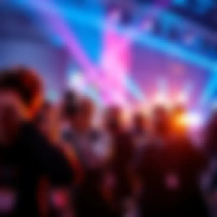 A group of enthusiastic photographers capturing moments at the Haute Shot Event, with cameras in hand and vibrant visuals around them