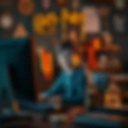 A young gamer sits in front of a computer, surrounded by Harry Potter memorabilia, looking enthusiastic and ready to start playing Hogwarts Legacy