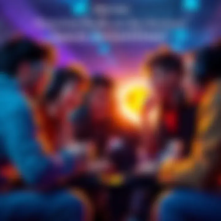Group of gamers gathered around a screen, energetically discussing new buff possibilities