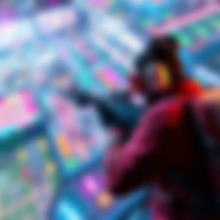 Exciting Arena Shooter Gameplay A player engaged in fast-paced arena shooter action on a vibrant gaming map, showcasing colorful graphics and dynamic movement.