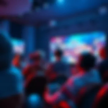 A diverse group of gamers enjoying a thrilling game on a large screen, showcasing vibrant graphics and intense gameplay.