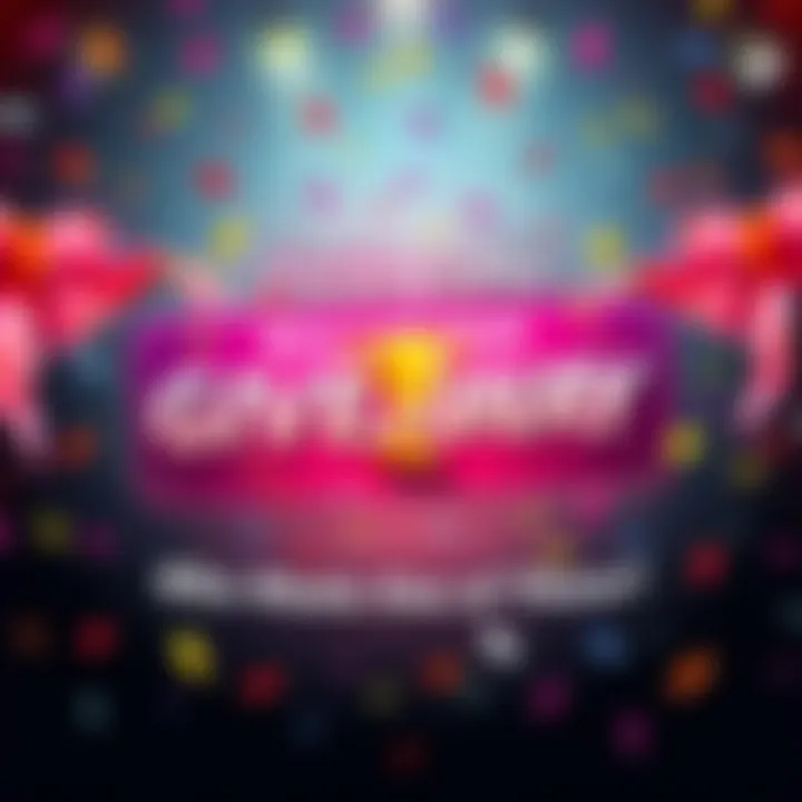 A colorful banner showcasing an exciting giveaway with confetti and a trophy icon