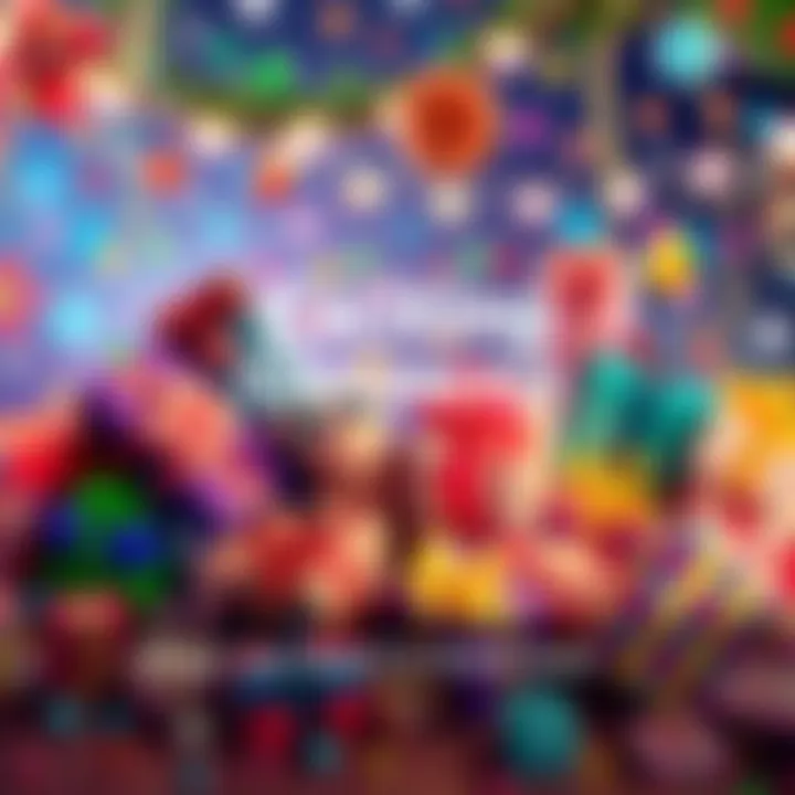 Colorful illustration of various prizes and giveaway items with a festive background