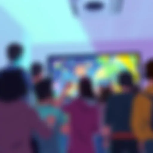 A colorful illustration showing gamers gathered around a screen, excited about a new game release in 2026.