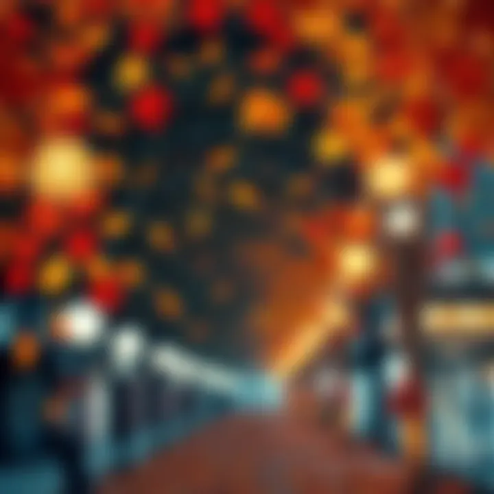 Exciting Seasonal Changes Colorful leaves falling with festive decorations representing the new season