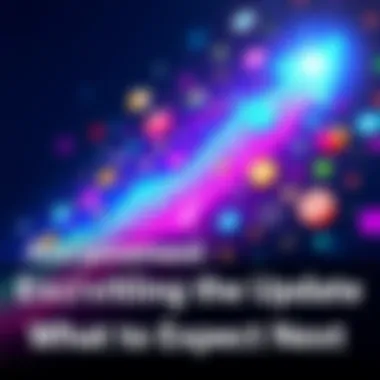 Exciting Update Announcement A colorful graphic showing a bright arrow pointing up with tech icons representing new features, symbolizing a major software update
