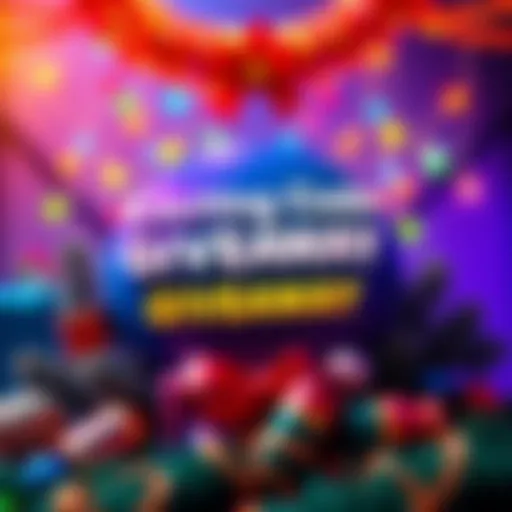 A vibrant graphic showcasing the giveaway with colorful text and a code surrounded by festive decorations