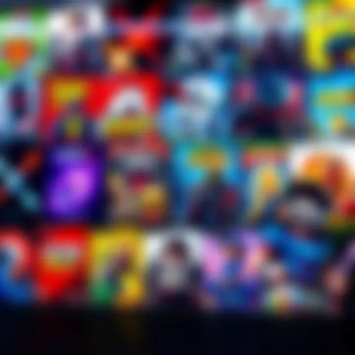 A colorful display of various video game covers representing different genres like action, adventure, and puzzles.