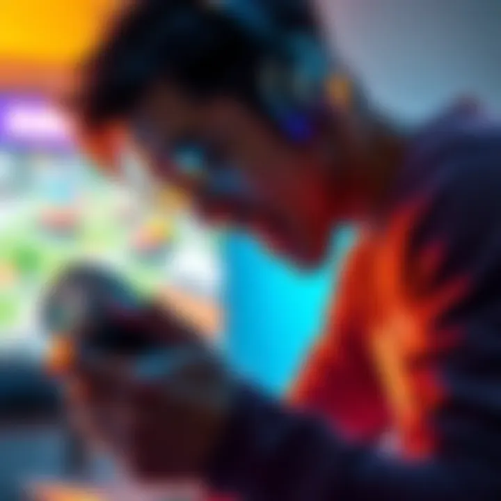 A player excitedly engages with their PS5, showcasing vibrant game graphics and a focused face, while exploring new areas and achieving goals