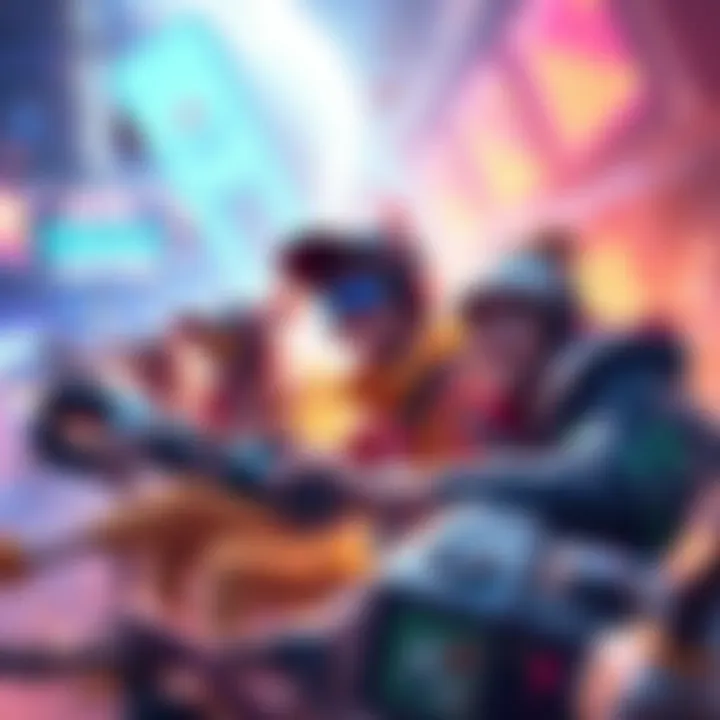 A vibrant scene showcasing characters enjoying enhanced gameplay, with colorful perks and engaging cosmetics surrounding them.