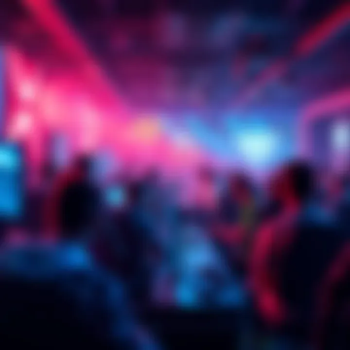 Exciting gaming lobby with diverse players A vibrant gaming lobby featuring a mix of players engaged in intense interactions