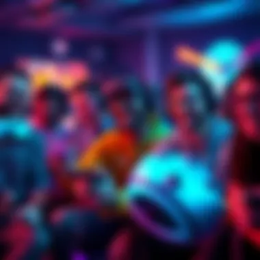 Exciting Gaming Scene A diverse group of gamers enjoying different games together, showcasing various genres and a vibrant atmosphere.