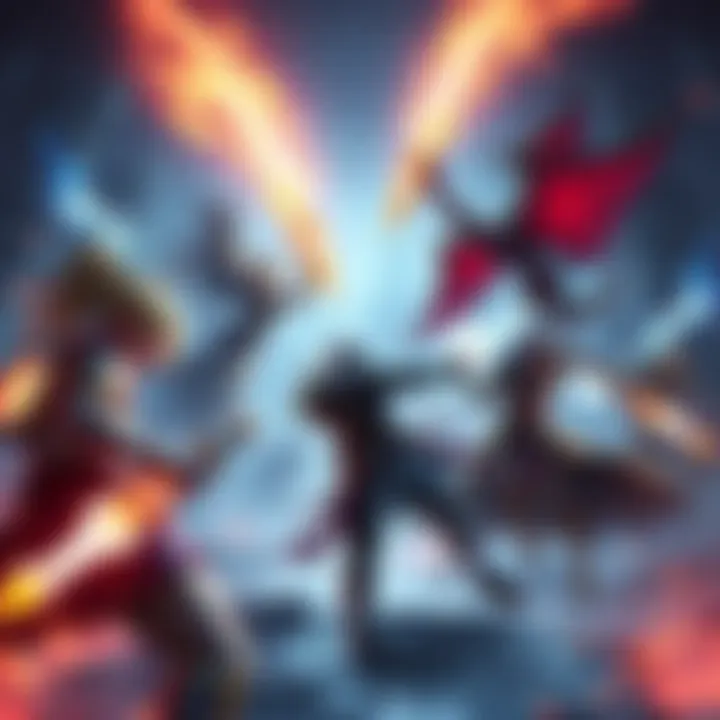 Exciting gaming scene A player easily defeats enemies in a fantasy game setting with spells and weapons, showcasing powerful gameplay.