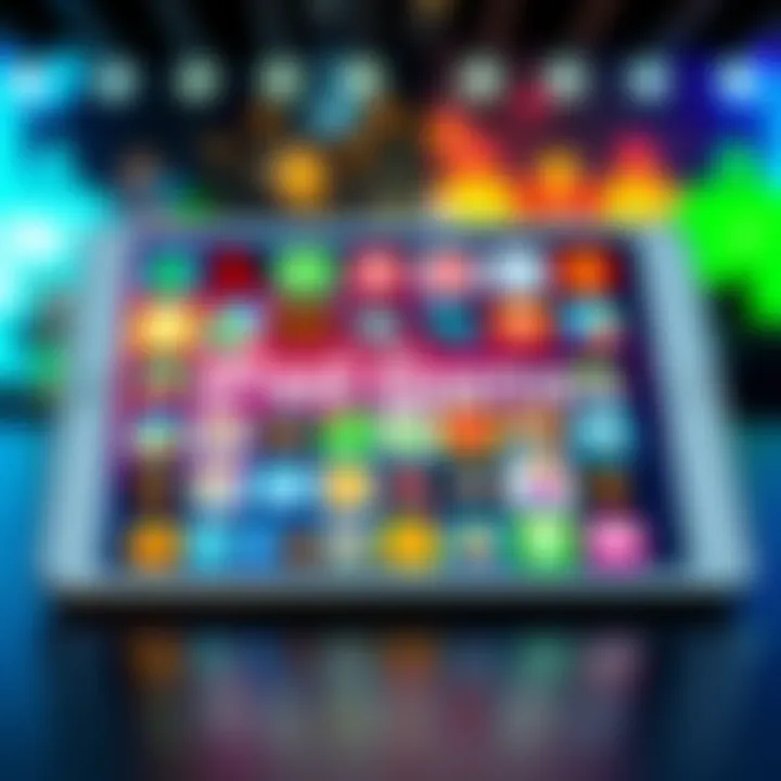 A colorful display of various popular iPad game icons on a tablet screen.